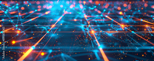 A sophisticated technology illustration featuring a square grid, interconnected lines, and bright dots, highlighting the complexity and connectivity of modern systems.