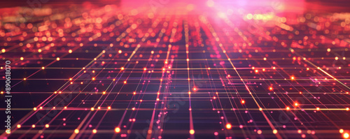 A high-tech illustration showcasing a square grid, crisscrossing lines, and illuminated dots, highlighting the complexity of modern tech.