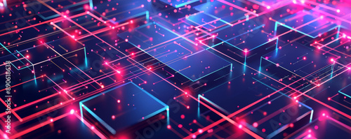 A sleek modern technology illustration featuring a square grid, interconnected lines, and glowing dots, symbolizing the complexity and connectivity of contemporary tech.