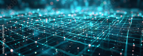 A high-tech illustration showcasing a square grid, intersecting lines, and illuminated dots, representing the complexity of modern digital networks.