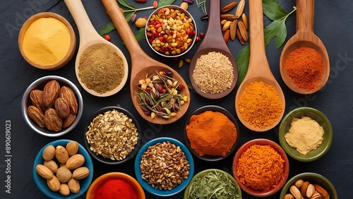 kinds of spices on wooden spoons