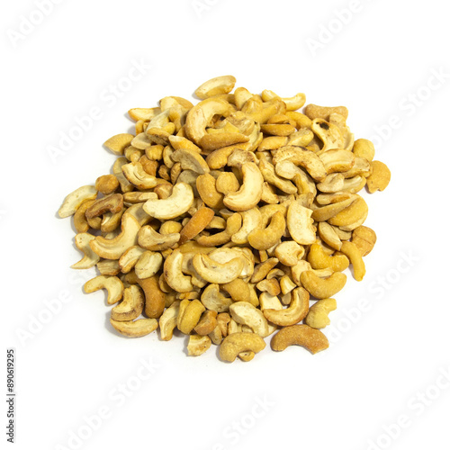 Roasted No-Salt Cashew Splits on White Background