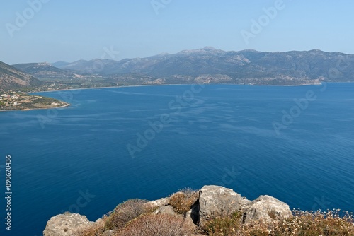 View of Agia Kyriaki and Myrtoan sea from Monemvasia island.Peloponnese. Laconia. Greece.  photo