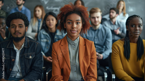 A group of job applicants in a modern office, eagerly waiting for their turn to be interviewed