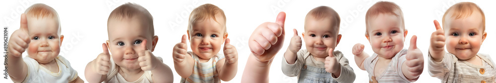 Set of Baby giving a thumbs up isolated against a transparent background for business use Set of Baby giving a thumbs up isolated against a transparent background for business use