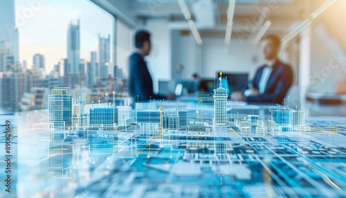 Commercial Real Estate Development Blueprinting, blueprinting for commercial real estate development with an image featuring developers and investors planning office buildings