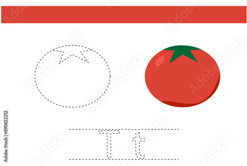 tomato vegetable object trace handwriting practice child book lesson exercise design vector