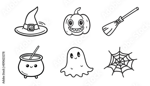 Halloween doodle elements set. Funny Hand drawn cartoon sketches