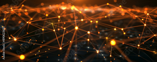 An intricate technology illustration showcasing a square grid, lines connecting various points, and illuminated dots, symbolizing modern digital connectivity.