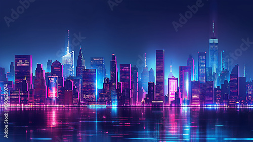 The new york skyline america night city, Illustration © AI-Stocks