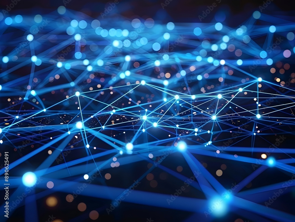 A network of glowing blue lines and nodes interconnected in a dark space, representing data flow and connectivity, with a backdrop of blurred lights. A network of glowing blue lines and nodes interconnected in a dark space, representing data flow and connectivity, with a backdrop of blurred lights.