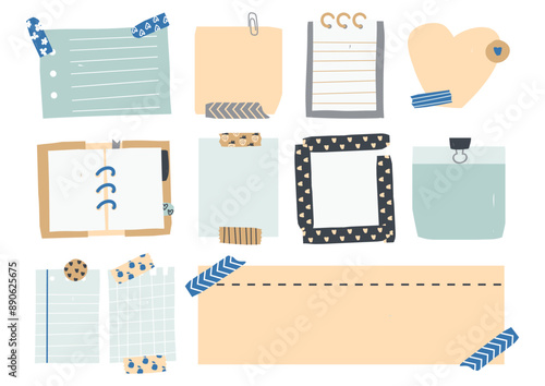 Cute collection of colorful papers. Organization of work and study process, goal setting and time management concept. Cute naive flat style vector office post memo templates