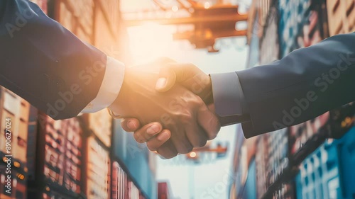 Two individuals shaking hands, symbolizing a business deal, partnership, financial transaction, and global economic agreements photo