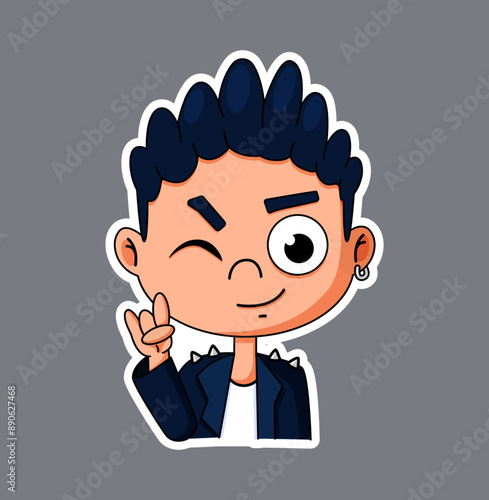 School education. Cartoon child studying. Clever boy. Teenagers portrait. College student. Rocker gesture. Smiling kids. Young person in class. Primary learner. Smart schoolboy. Vector classmate face
