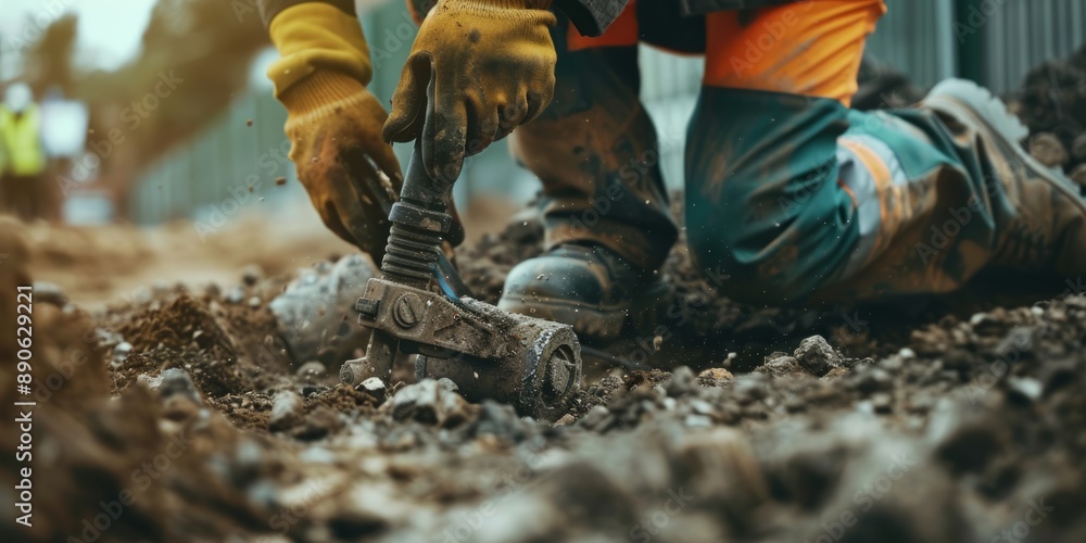 Fototapeta premium Close-up of Construction Worker Using a Jackhammer
