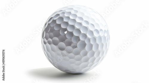 A close-up of a white sphere with dimples and noticeable shadow cast on a plain surface, emphasizing the detailed texture, shadow play, and minimalist setting of the object. photo