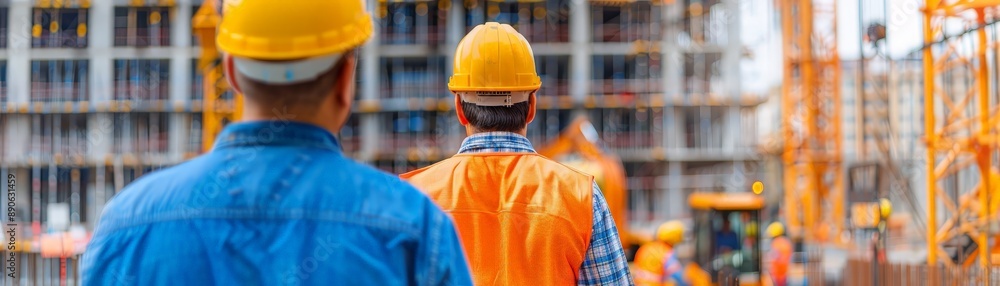 Futuristic Construction Site with State-of-the-Art Machinery and Skilled Laborers, Copy Space for Text, Deep Depth of Field Futuristic Construction Site with State-of-the-Art Machinery and Skilled Laborers, Copy Space for Text, Deep Depth of Field
