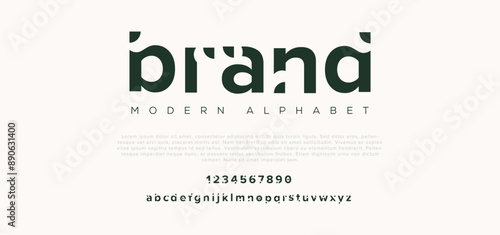 Brand Modern abstract digital alphabet font. Minimal technology typography, Creative urban sport fashion futuristic font and with numbers. vector illustration