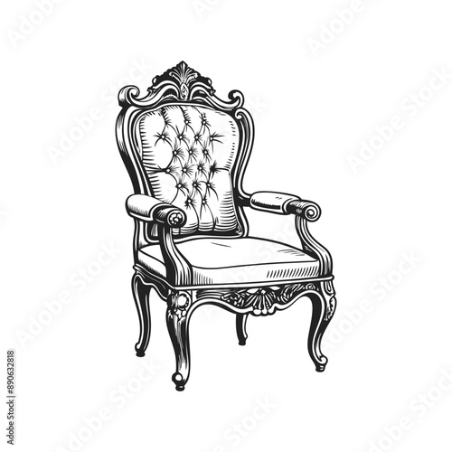 bintage chair engraving hand drawn illustration isolated white background photo