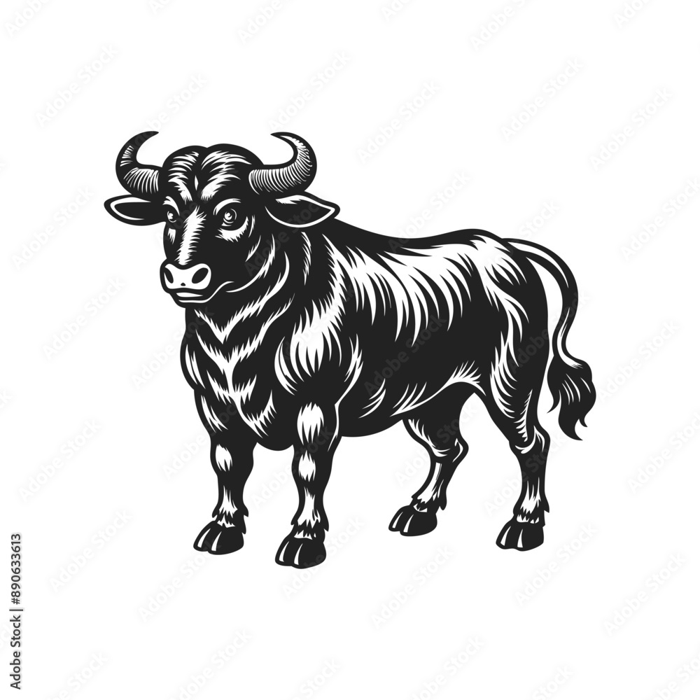 Fototapeta premium bull engraving hand drawn illustration isolated white background