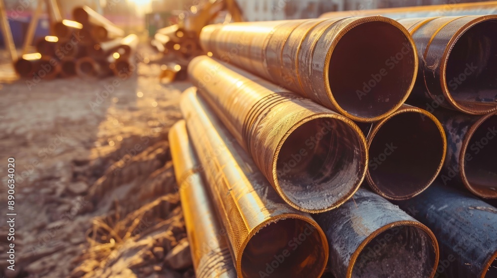 Stack of Metal Pipes at Construction Site Stack of Metal Pipes at Construction Site