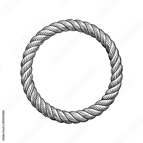 circle rope engraving hand drawn illustration isolated white background