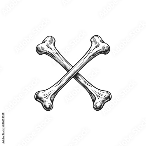 crossed bone engraving hand drawn illustration isolated white background