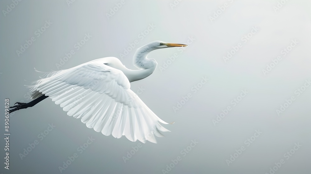Majestic White Swan in Flight Over Serene Lake Landscape Majestic White Swan in Flight Over Serene Lake Landscape