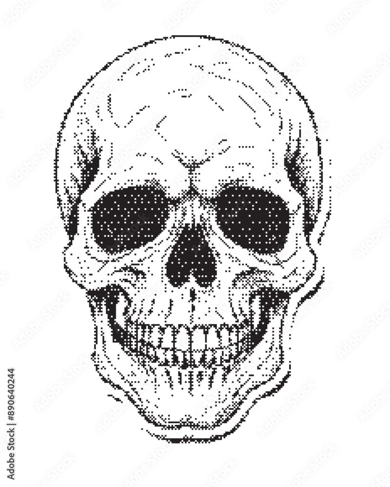 A black and white skull sticker with a grinning expression A black and white skull sticker with a grinning expression