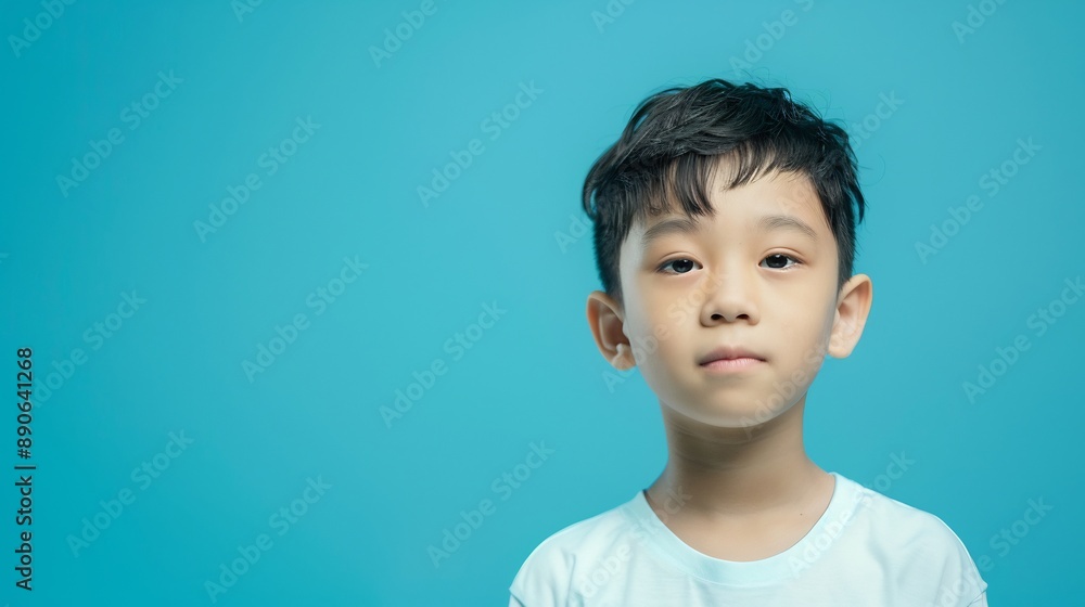Portrait of a Young Boy Against a Blue Background Portrait of a Young Boy Against a Blue Background