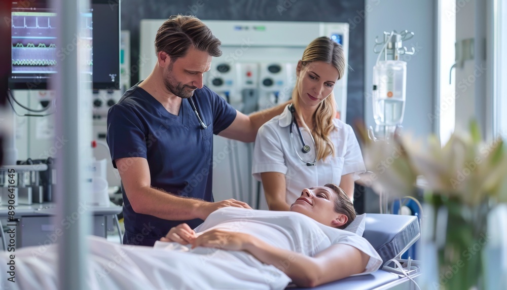 Obraz premium A physiotherapist is seen working with a patient, his professional approach and empathetic manner