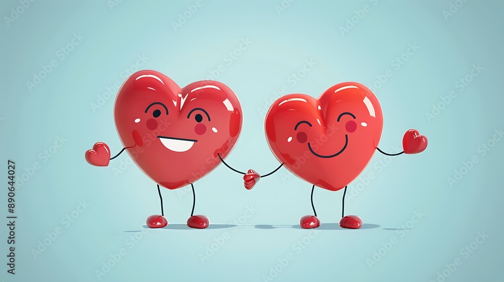 Two Cartoon Hearts Holding Hands Two Cartoon Hearts Holding Hands