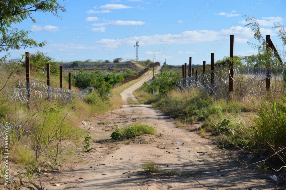 Illegal border crossing by migrant over fence Illegal border crossing by migrant over fence