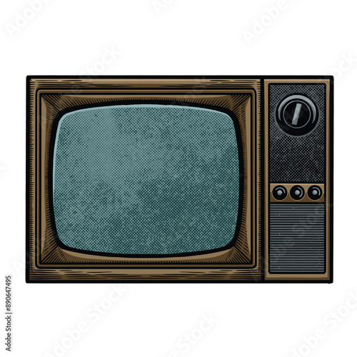 Vintage retro television vector illustration in hand drawing style