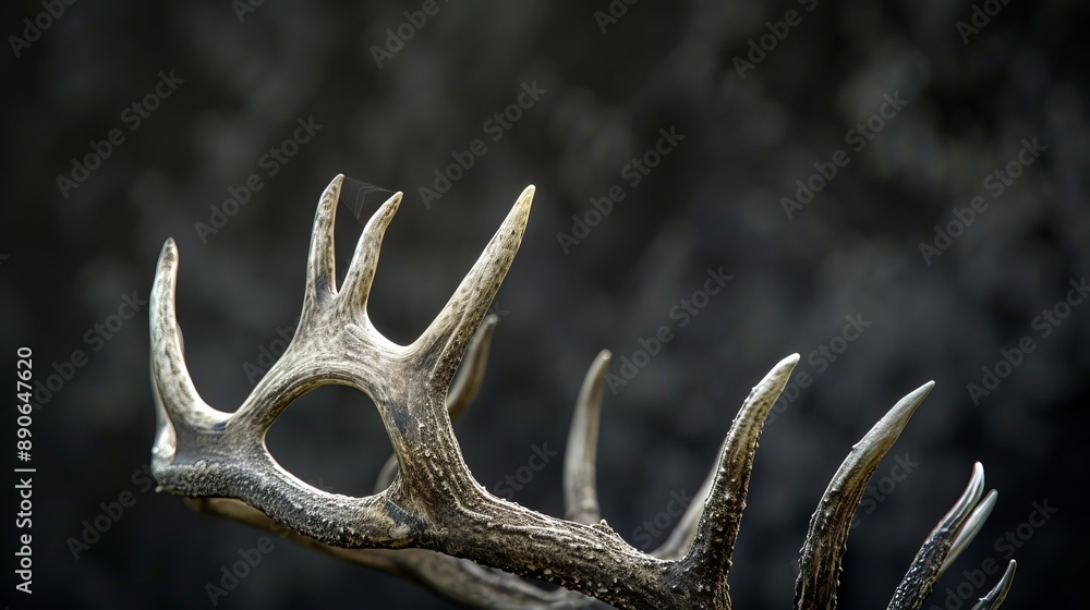 An artistic presentation of deer antlers set against a dark backdrop ...