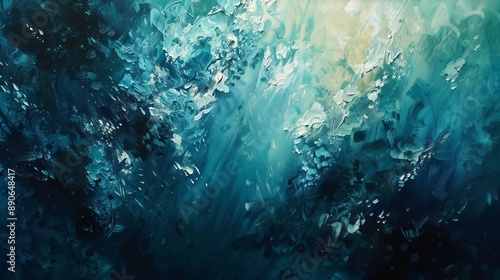 Abstract artwork showcasing the deep blue ocean with dynamic brush strokes, capturing the movement and depths of the sea with intense colors and the sensation of underwater currents.