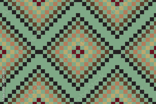 pixel art flower on white background wallpaper oriental seamless pattern.ornament. Ethnic .decor style.  geometric ornament. Vector seamless pattern.  blanket, rug. Woven carpet fabric