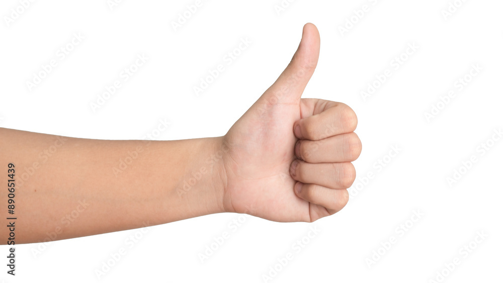 Male hand gesturing show thumbs up isolated on white background , Like sign left hand Male hand gesturing show thumbs up isolated on white background , Like sign left hand