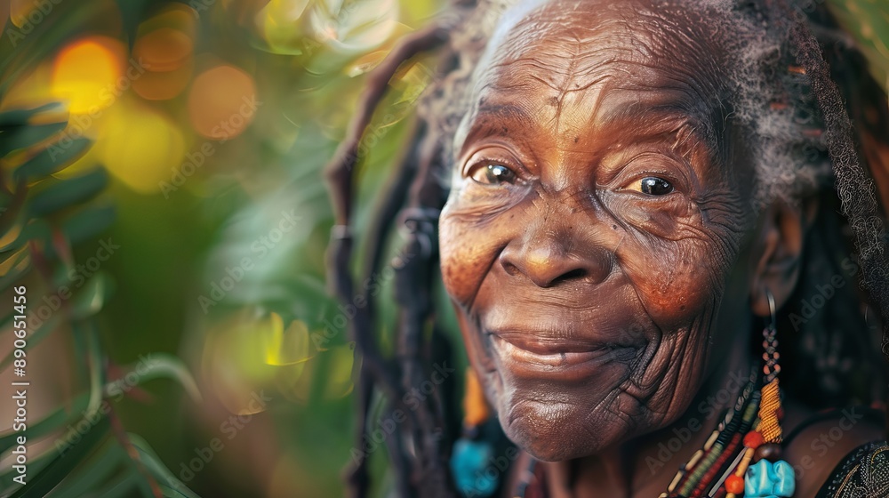 Serene senior woman with dreadlocks Serene senior woman with dreadlocks
