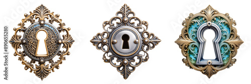 A set of vintage keyholes isolated on transparent background	