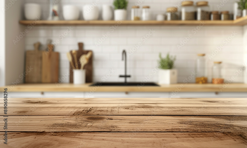 A kitchen counter top with a blurry background, for advertising , product display 3d rendering A kitchen counter top with a blurry background, for advertising , product display 3d rendering