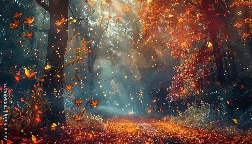 Fantasy Background of a Beautiful Autumn Landscape in a Magic Forest Fantasy Background of a Beautiful Autumn Landscape in a Magic Forest
