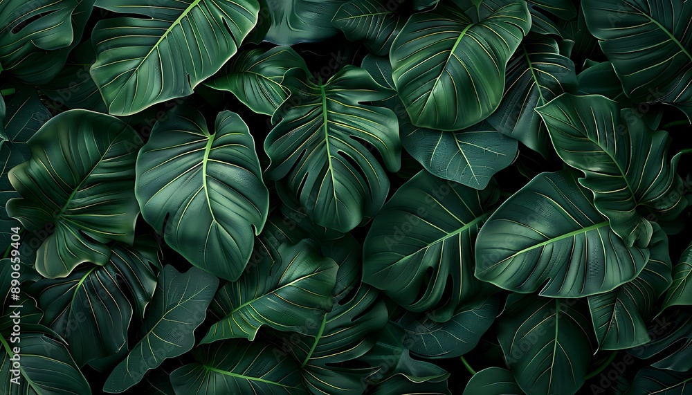 custom made wallpaper toronto digitalTropical Leaf Foliage in Dark Green Texture, Abstract Nature Pattern