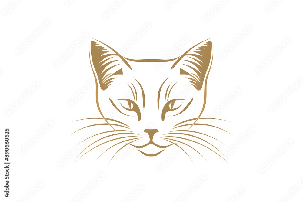 Elegant line drawing of a cat's face with intricate details in golden tones on a white background.