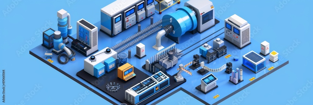 Visualize a captivating 3D isometric illustration showcasing the intricate network of PLC Visualize a captivating 3D isometric illustration showcasing the intricate network of PLC