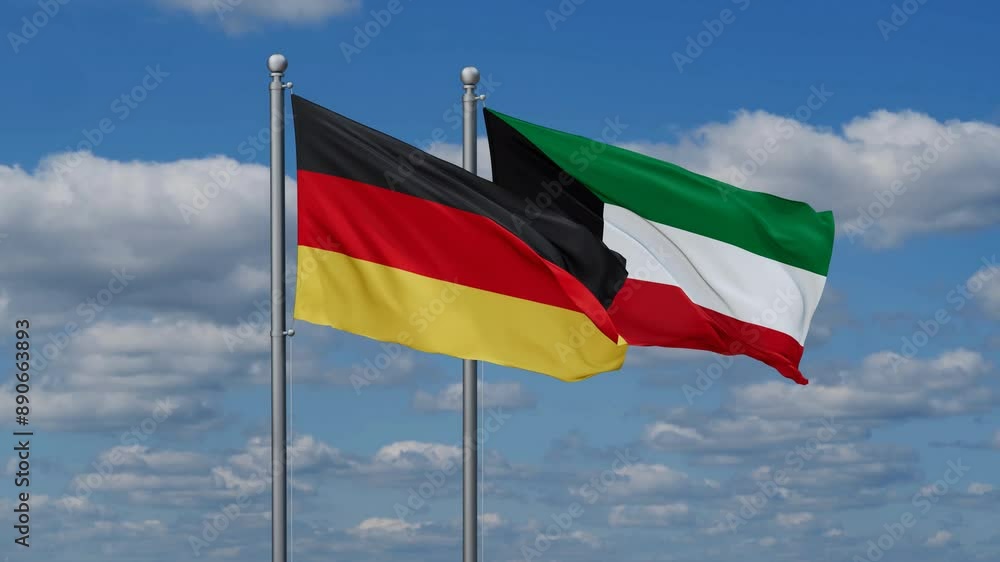 Kuwait and Germany flags flying together, video concept of the relationship, two country cooperation concept Kuwait and Germany flags flying together, video concept of the relationship, two country cooperation concept
