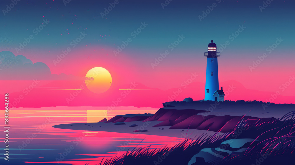 Cape Cod, Massachusetts during sunrise or sunset in minimal colorful flat vector art style illustration. Cape Cod, Massachusetts during sunrise or sunset in minimal colorful flat vector art style illustration.