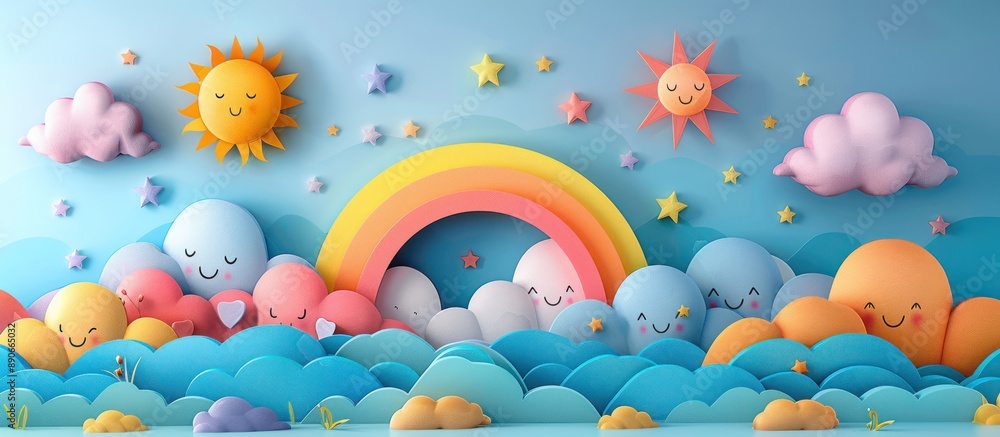 Papercraft Rainbow with Smiling Clouds and Stars Papercraft Rainbow with Smiling Clouds and Stars