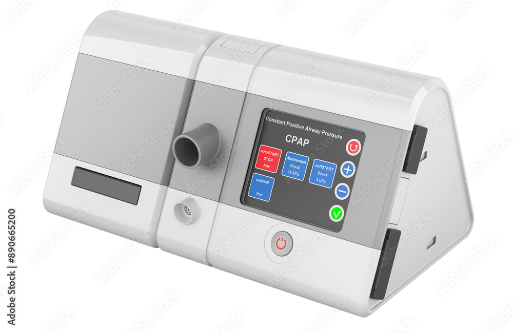 White CPAP. Continuous Positive Airway Pressure, 3D rendering isolated on transparent background White CPAP. Continuous Positive Airway Pressure, 3D rendering isolated on transparent background