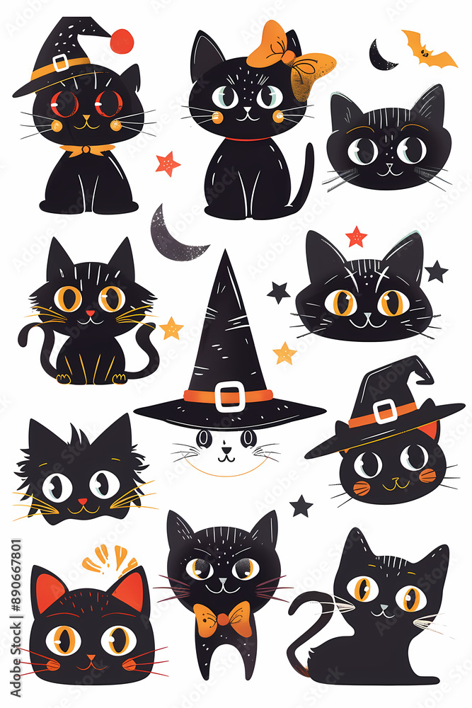 Adorable Halloween Cat Emoticons | Bows and Hats Included Adorable Halloween Cat Emoticons | Bows and Hats Included